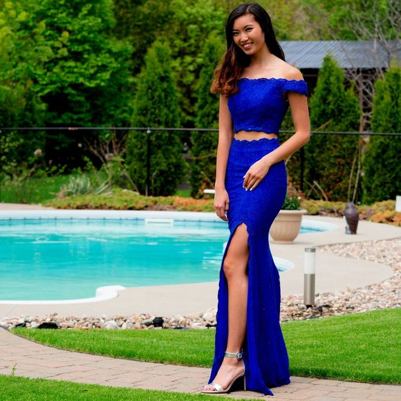 2 Piece Corset Back Prom Dress - Picture 1 of 4